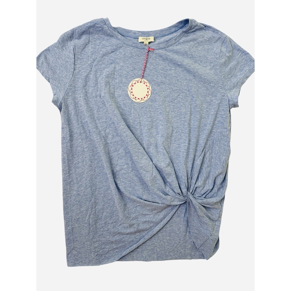 Umgee Short Sleeve T Shirt Top Heathered Blue Twist Knot Asymmetrical
